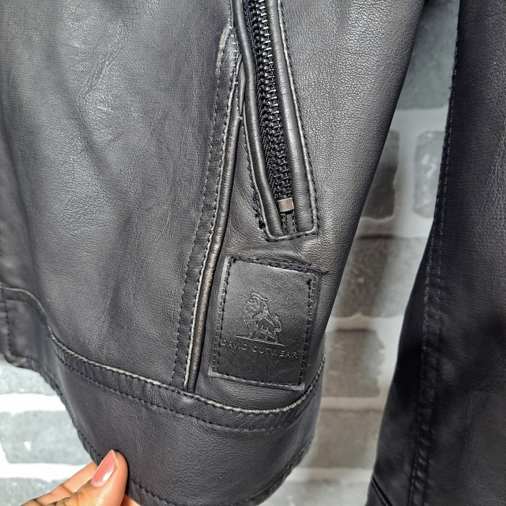 David Outerwear Mens PU Leather Black Full Zip Pockets Jacket Size Large - Picture 8 of 15